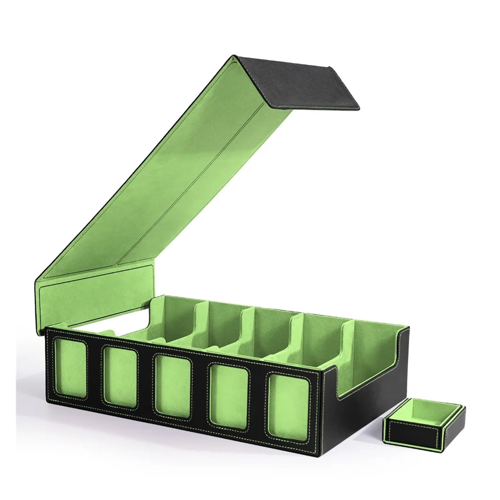 Trading Card Storage Box Sammelkarten-Aufbewahrungsbox mit Commander-Display-Würfeltablett, Deck-Etui(Black-Green)