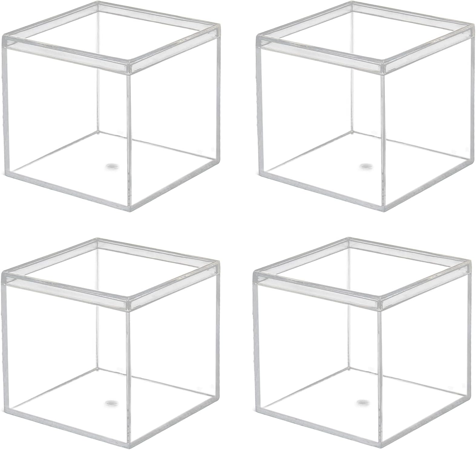 dedoot Clear Acrylic Boxes with Lid, 4 Pack 3.3x3.3x3.3 Inch Clear Acrylic Plastic Square Cube Small Acrylic Storage Containers for Favors, Sweets, Gifts