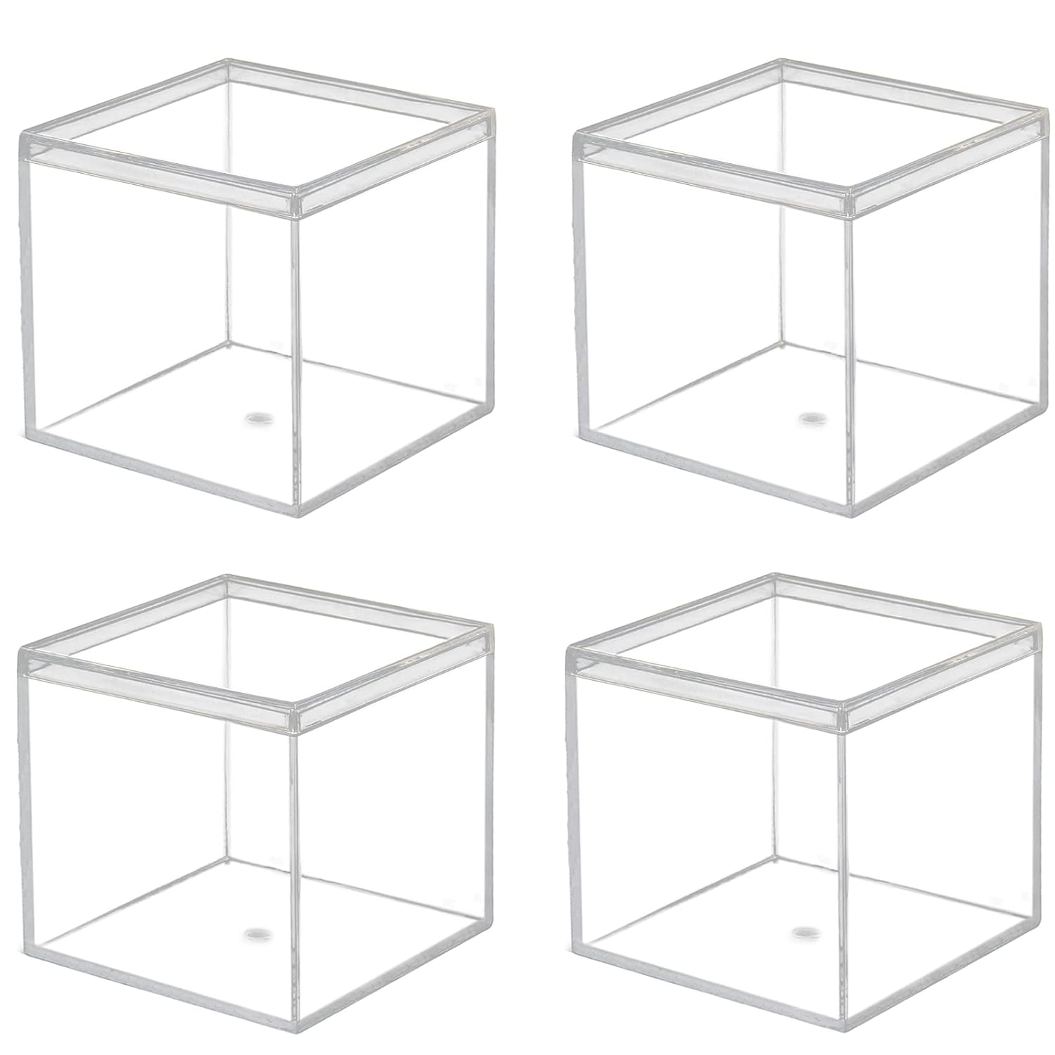 dedoot Clear Acrylic Box with Lid 4 Pack 4x4x4 inches Clear Plastic Box for Organize Acrylic Cube Storage