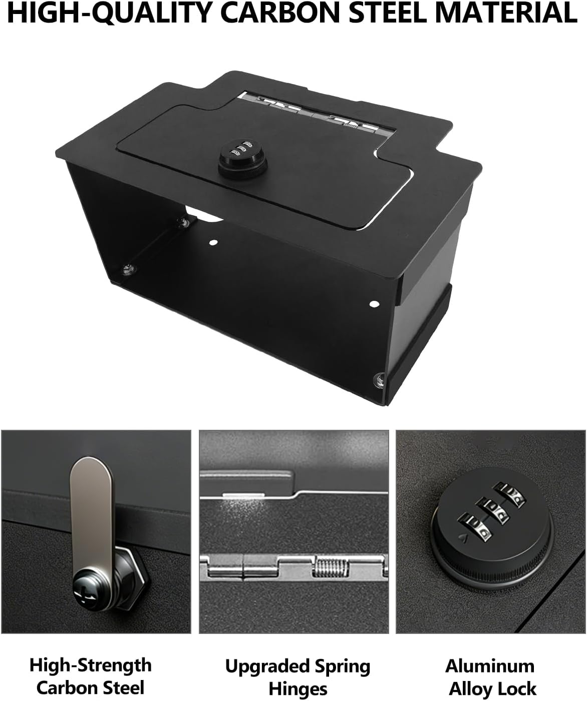 Center Console Safe Lock Box for Chevy Silverado GMC Sierra 2023-2026 Accessories No Drill Anti-Theft Armrest Security Organizer with 3-Digit Combination Lock Carbon Steel Safe Vault