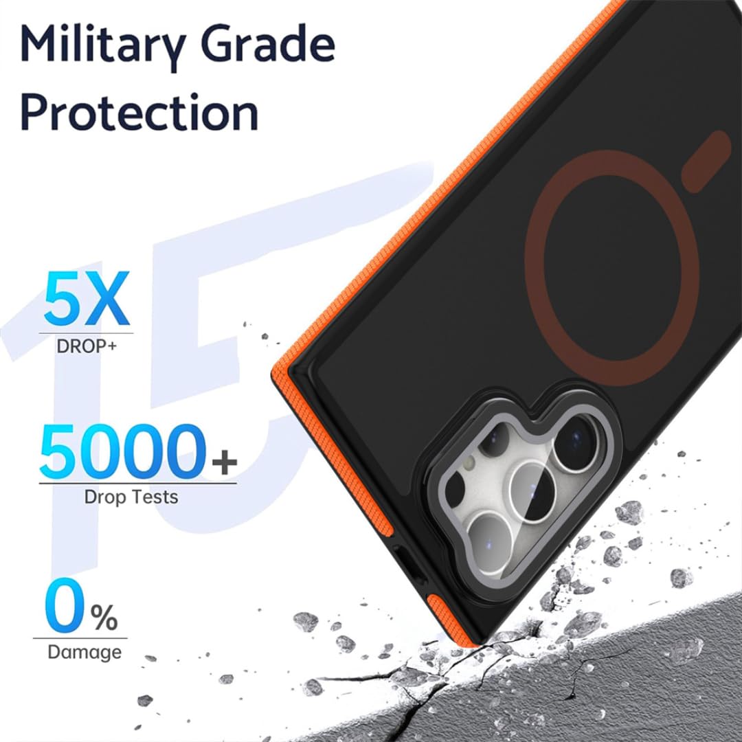 Luksusowy stojak na obiektyw z magnetycznym uchwytem na telefon do Galaxy S25Ultra, antypoślizgowa rama, odporna na wstrząsy obudowa (do Galaxy S25Ultra/czarny)