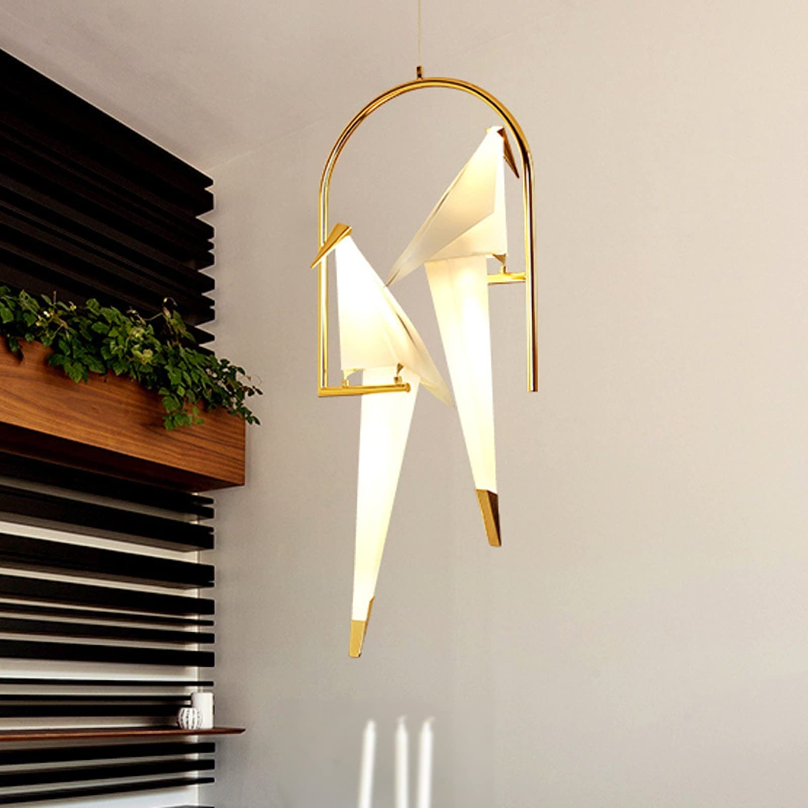 2 lights Bird Chandelier, Gold Thousand Paper Crane Pendants Light