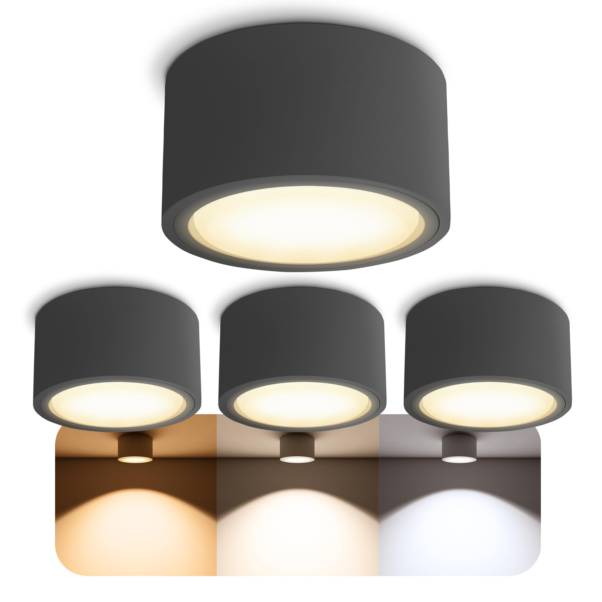 SSC-LUXon 4x CELI-X dimmbare Spot Deckenleuchte flach inkl. LED Leuchtmittel GX53 - Aufbauspot rund anthrazit warmweiss 4,5W 230V