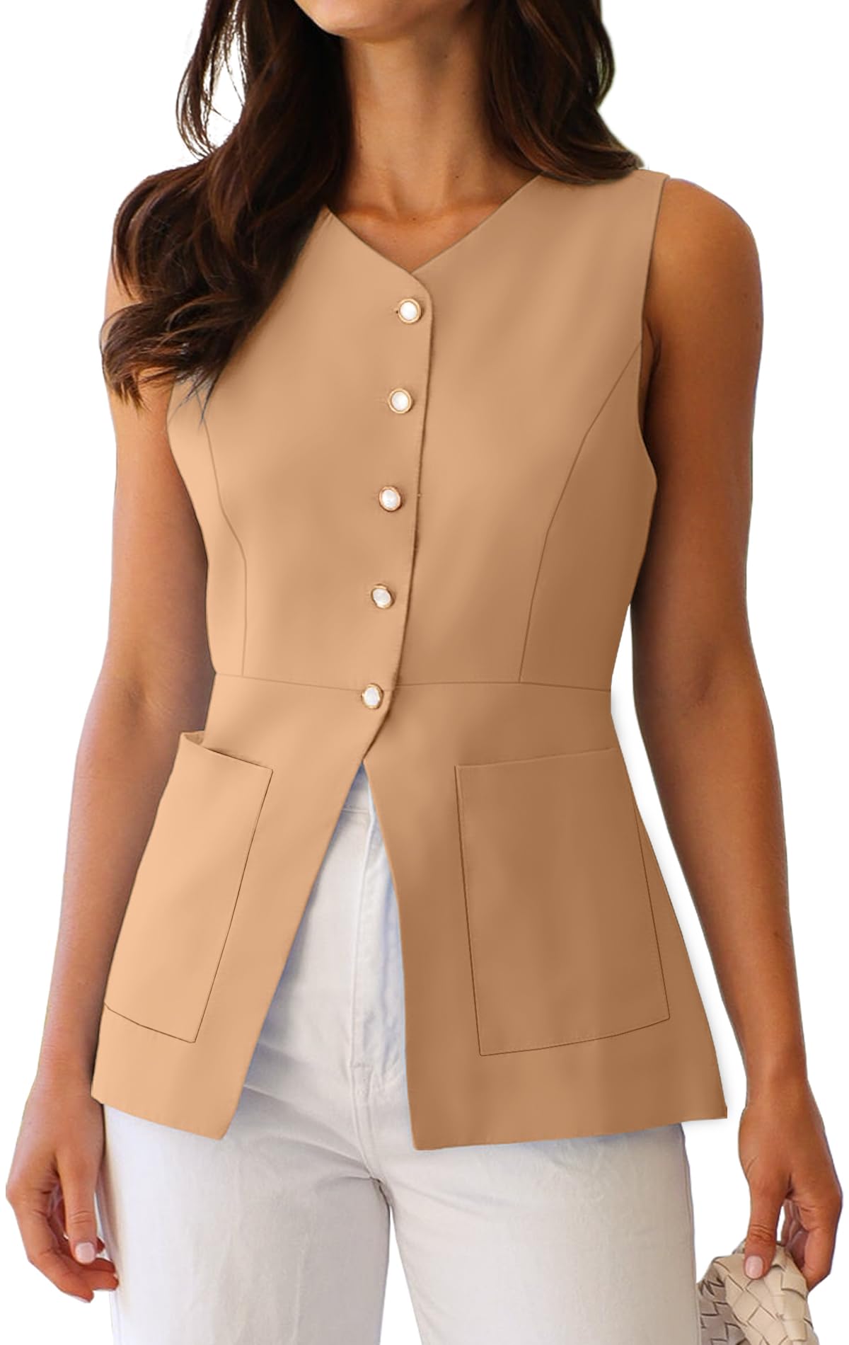Summer Blazer Suit Vest for Women Business Casual Sleeveless Button Down V Neck Tops Trendy 2025 Waistcoat