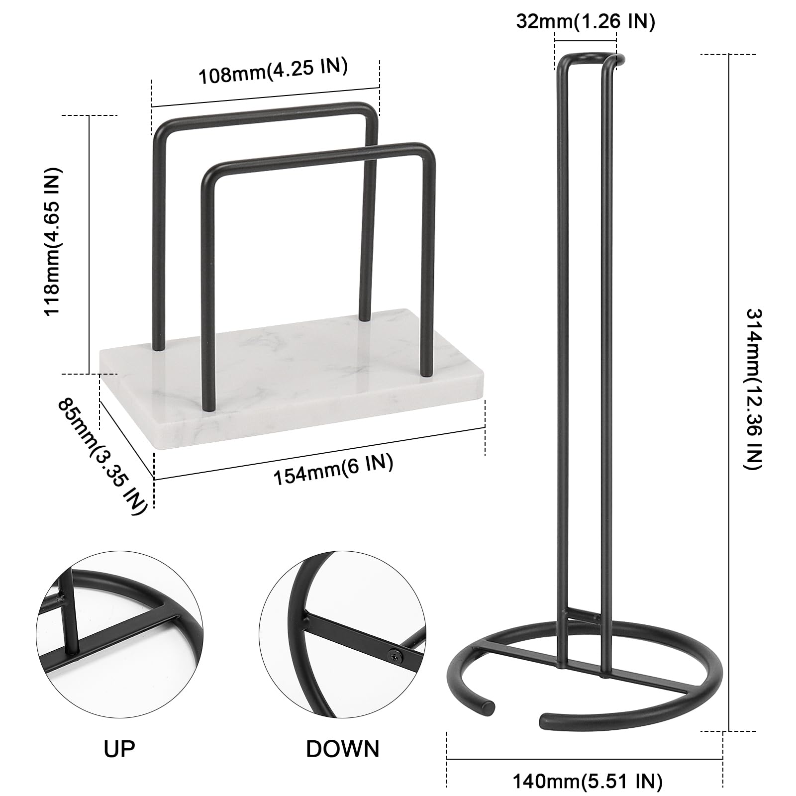 Livabber Juego de 2 servilleteros y toalleros de papel, 2 accesorios de cocina, soporte de metal para pañuelos con base de mármol + dispensador de toallas de papel independiente para mesa de cocina,