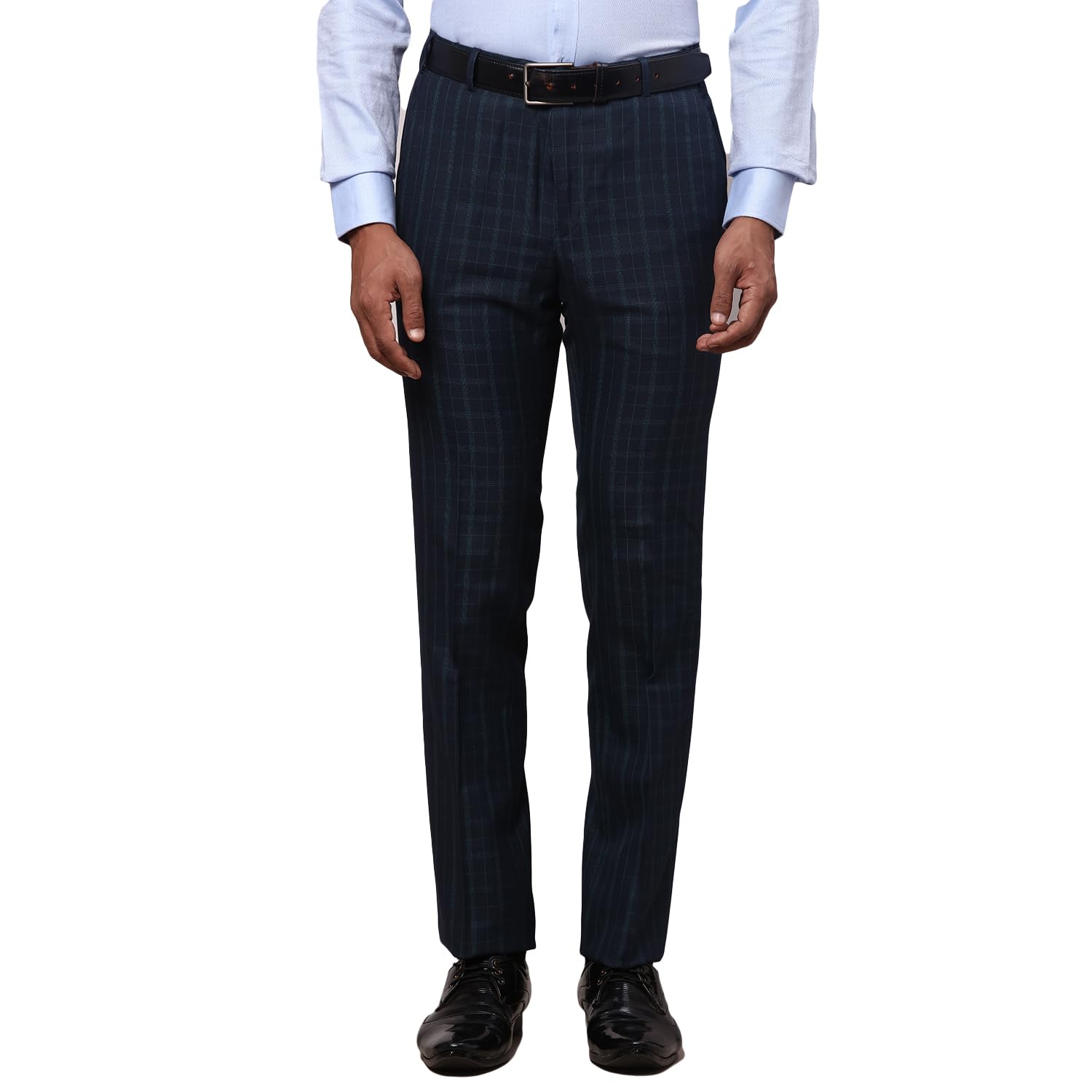 raymond Men's Polyviscose Blend Checks Pattern Slim Fit Flat Front Formal Trouser-picture-38