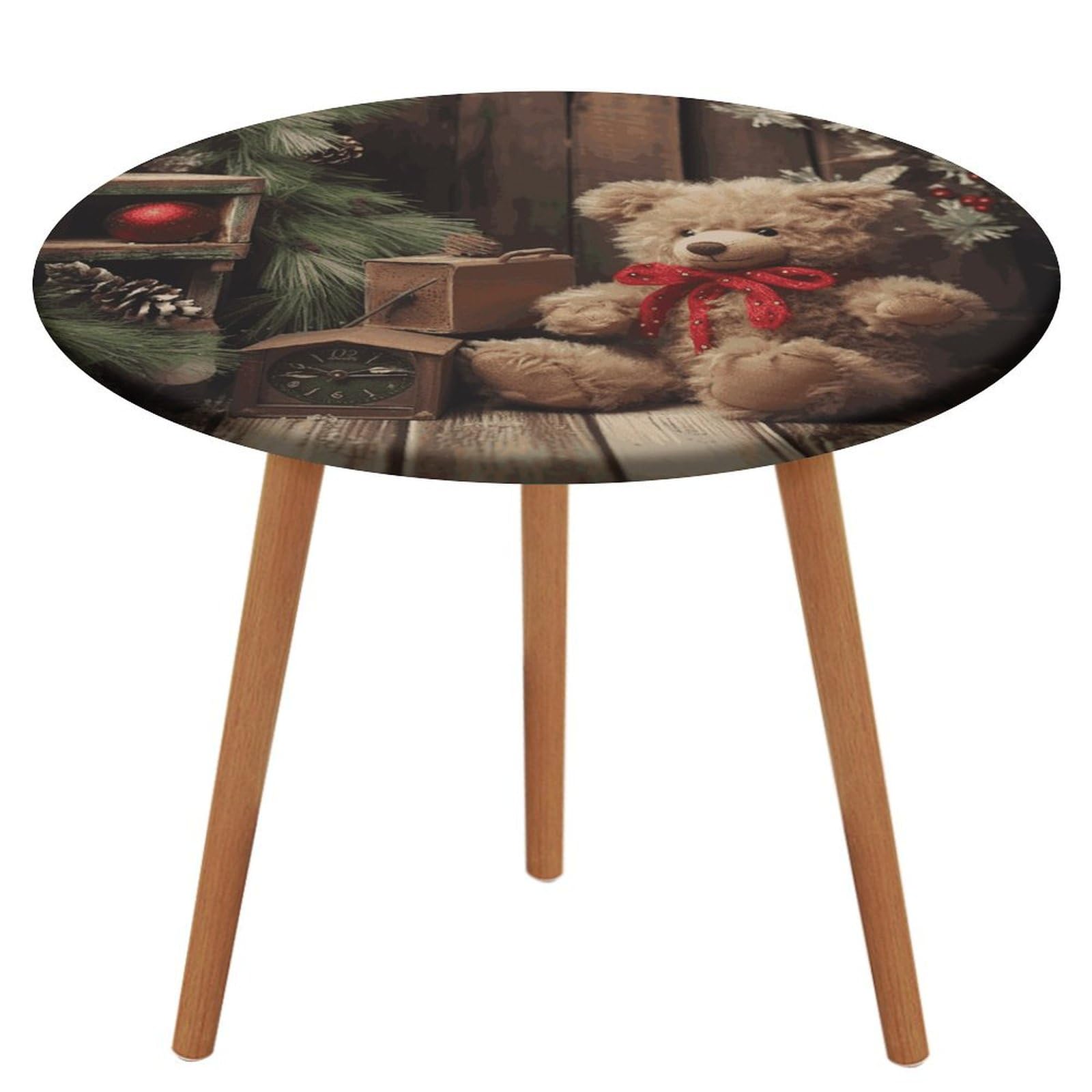 Nappe ronde élastique imperméable 120cm protège table motif branche d'arbre Noël