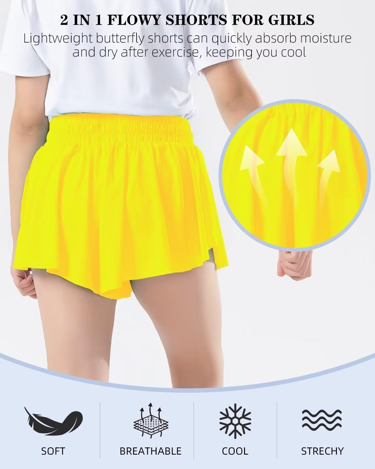 Girls Flowy Shorts with Spandex Liner,2 in 1 Butterfly Shorts Teen Girls with Pockets for Sports,Running,Athletic - Image 6