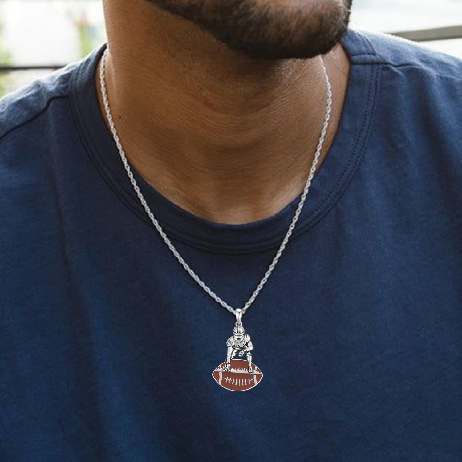 Football Necklace 925 Sterling Silver Football Player Pendant Necklace Sport Jewelry Birthday Gifts for Women Men - Image 4