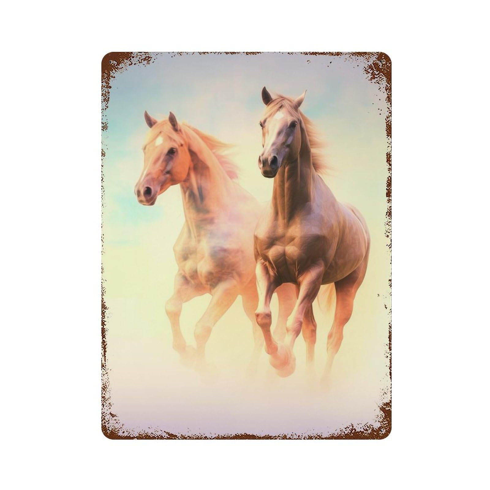 Horse Douple Exposure Decorative Tin Sign 15.7"x11.8", Retro Wall Decor for Basement, Hobby Room And Garage Decor