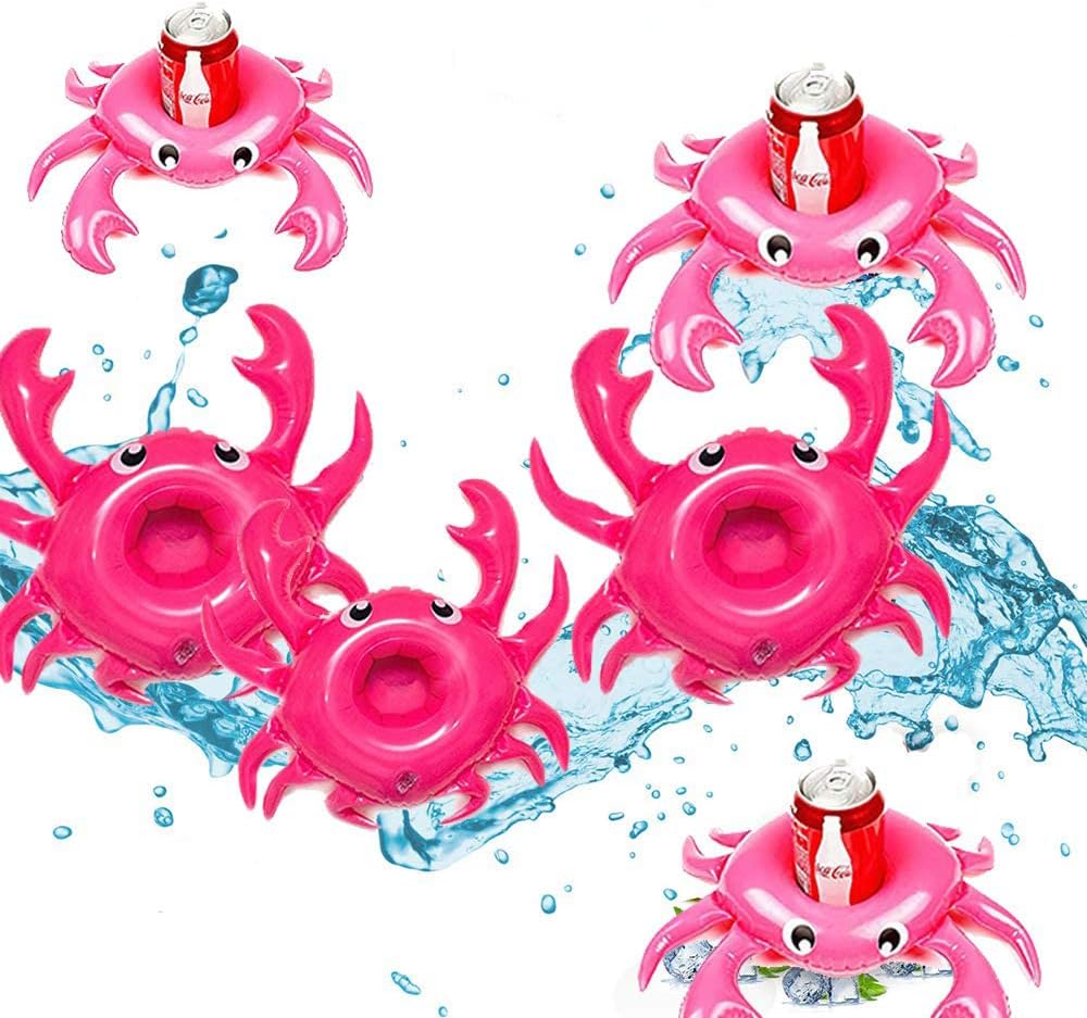 Brave Hours 6 Pack Drink Floats Cute Animal Pool Drink Holder Set Reusable Inflatable Float Cup Coasters for Summer Pool Party,6 Pieces.（Crab）