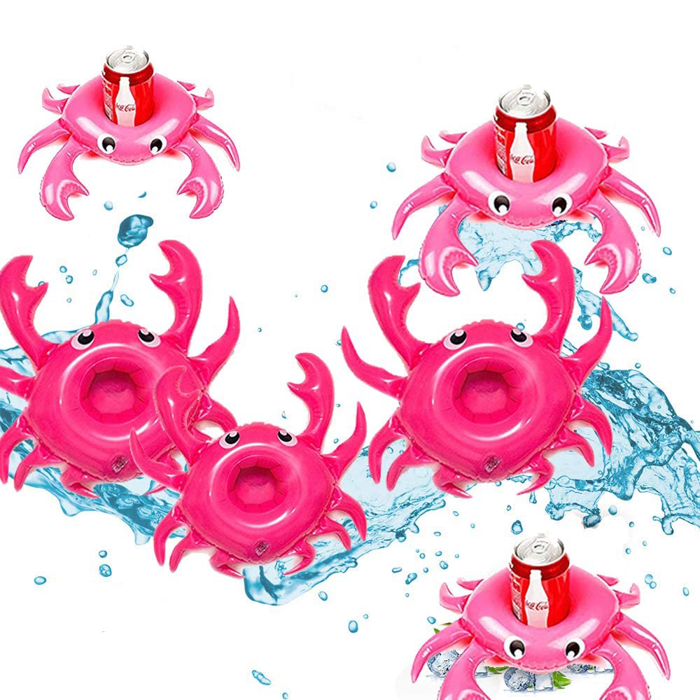 Brave Hours 6 Pack Drink Floats Cute Animal Pool Drink Holder Set Reusable Inflatable Float Cup Coasters for Summer Pool Party,6 Pieces.（Crab）