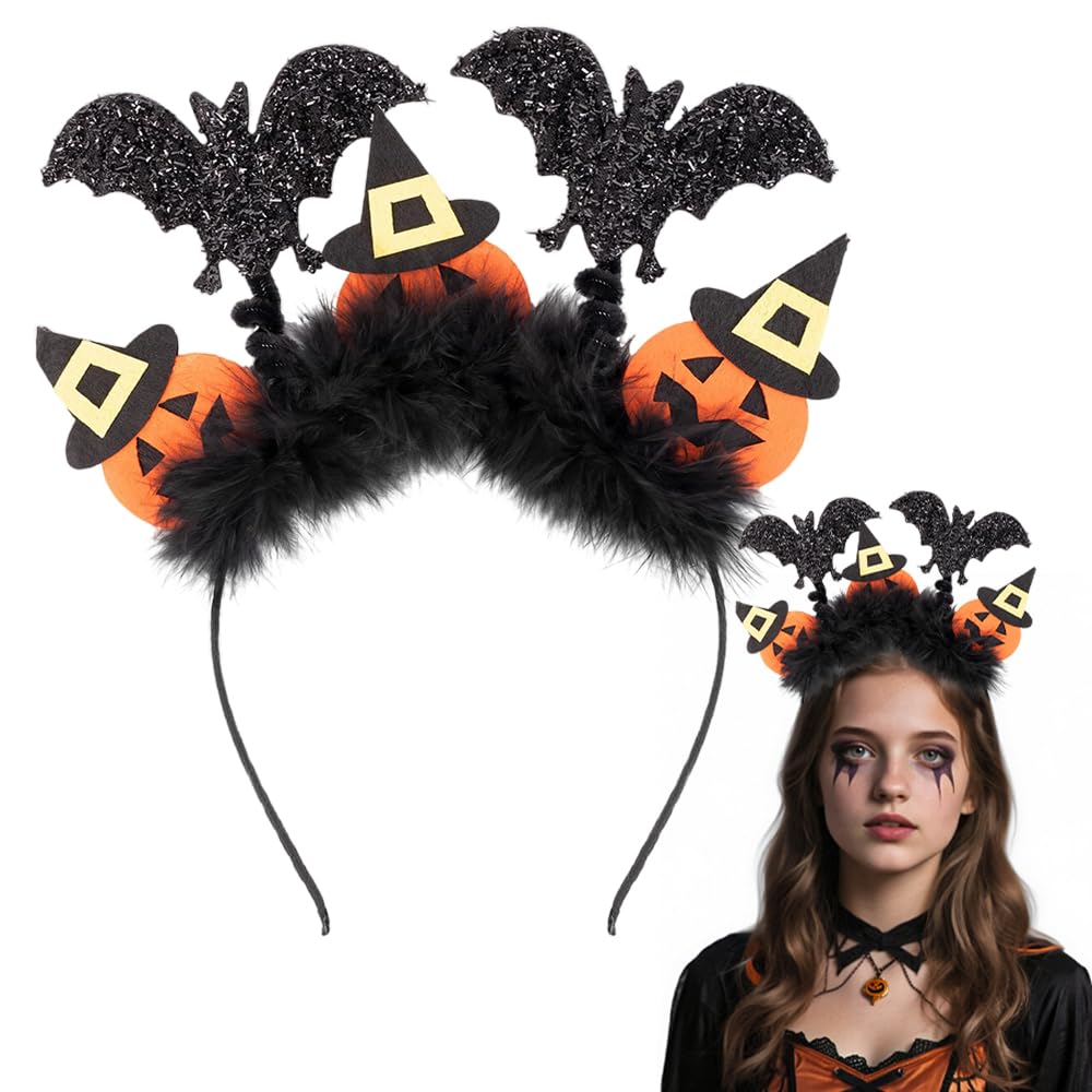 Quaverro Halloween Headband, Black Glitter Bat Headband, Pumpkin Headbad, Halloween Fancy Dress Costume Accessories, For Unisex