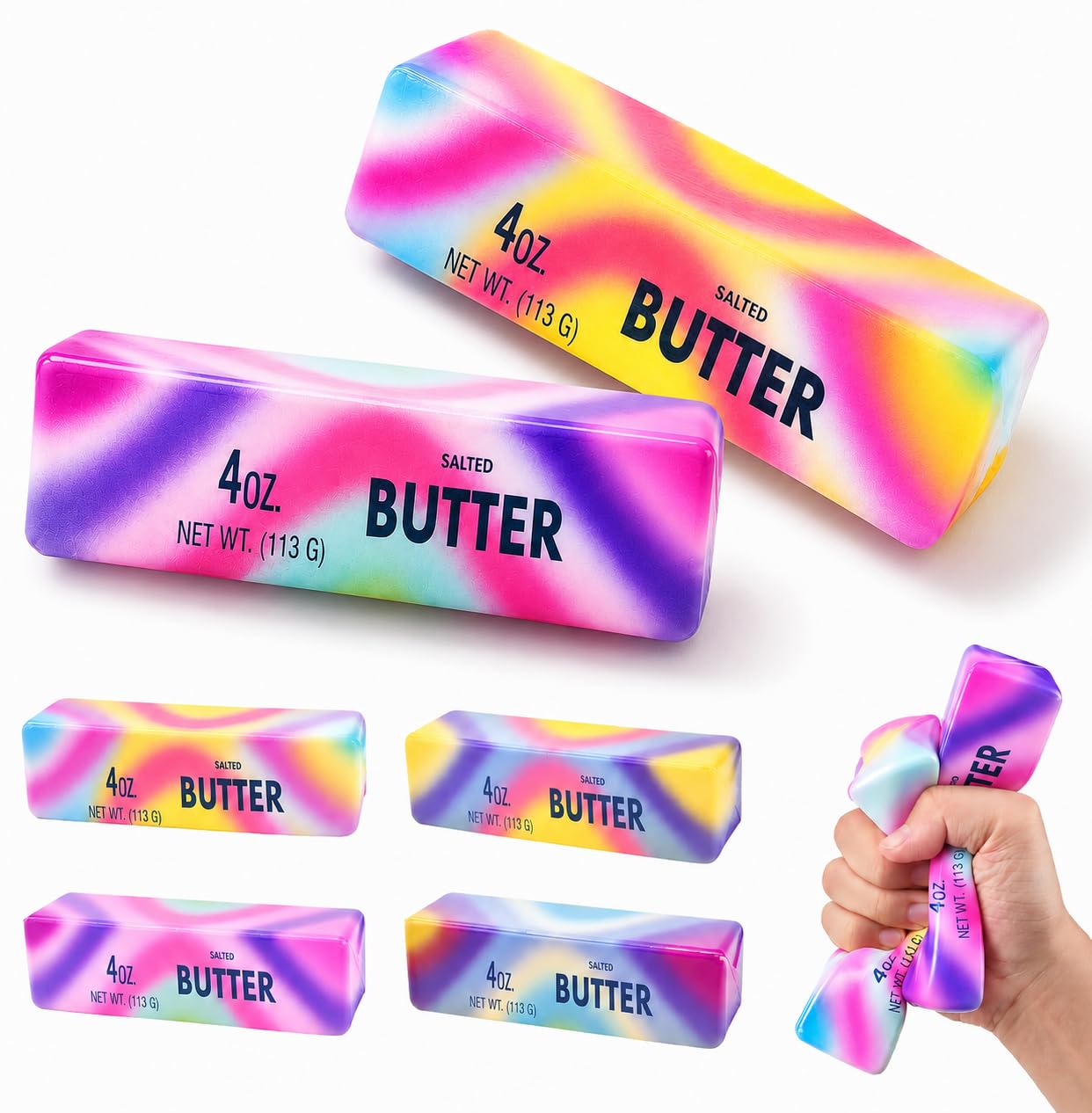 2PCS Rainbow Butter Squishy, Butter Squishy Fidget Toys, Cute Realistic Butter Stick Shape for Adults Kids Anxiety Relief and Focus, Slow Rebound Themed Desk Decor for Office & Home (Random Color)