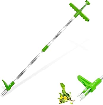 Stand-Up Weeder Root Removal Tool with 3 Stainless Steel Claws, Standing Plant Root Remover, 39" Long Reinforced Aluminum Alloy Pole Manual Remover Weed Puller Hand Tool with High Strength Foot Pedal