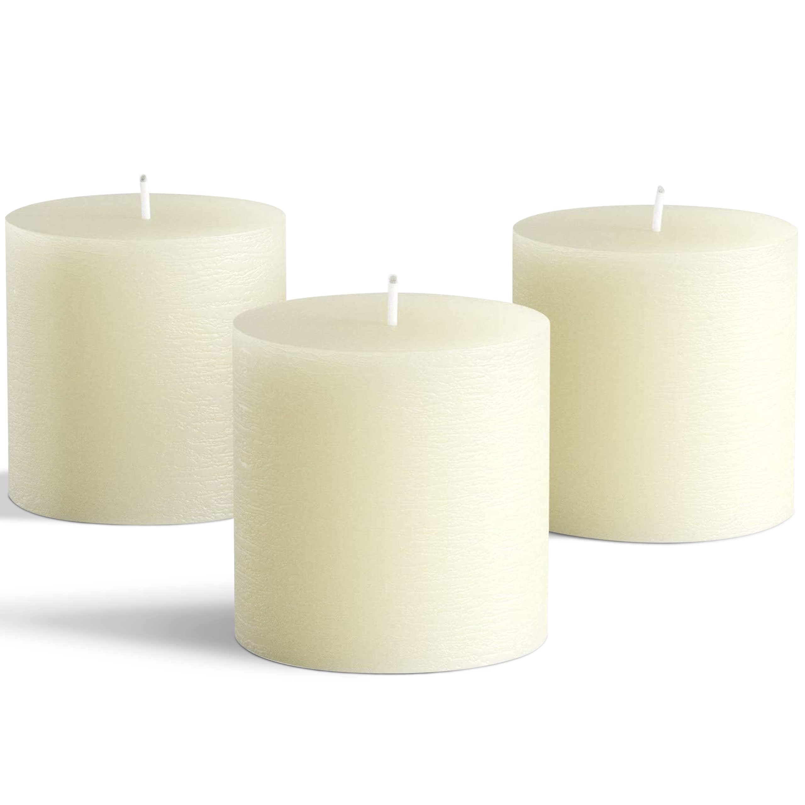 Melt Candle - Velas de pilar, paquete de 3 velas sin aroma para el hogar, iglesia, bodas y más, 3 x 3 pulgadas, color marfil