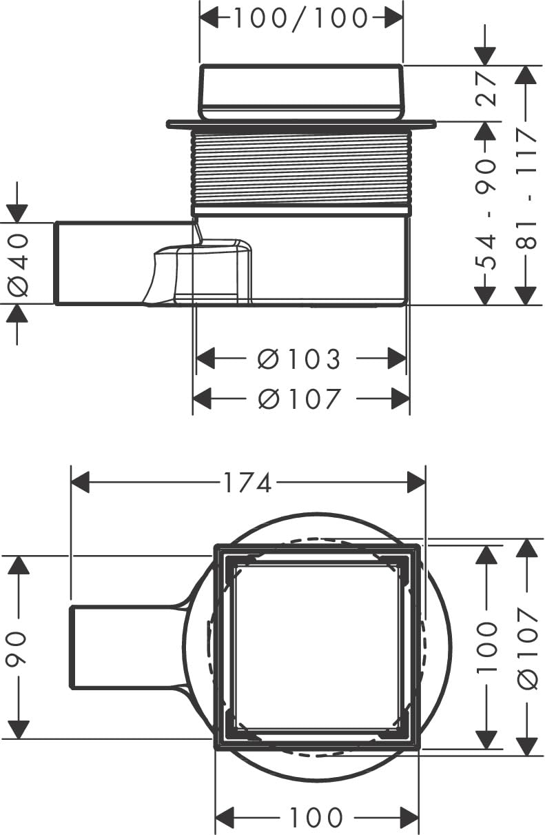 hansgrohe 56247800 RainDrain Point Punktablauf 100/100 rückseitig befliesbar Edelstahl gebürstet Komplettset