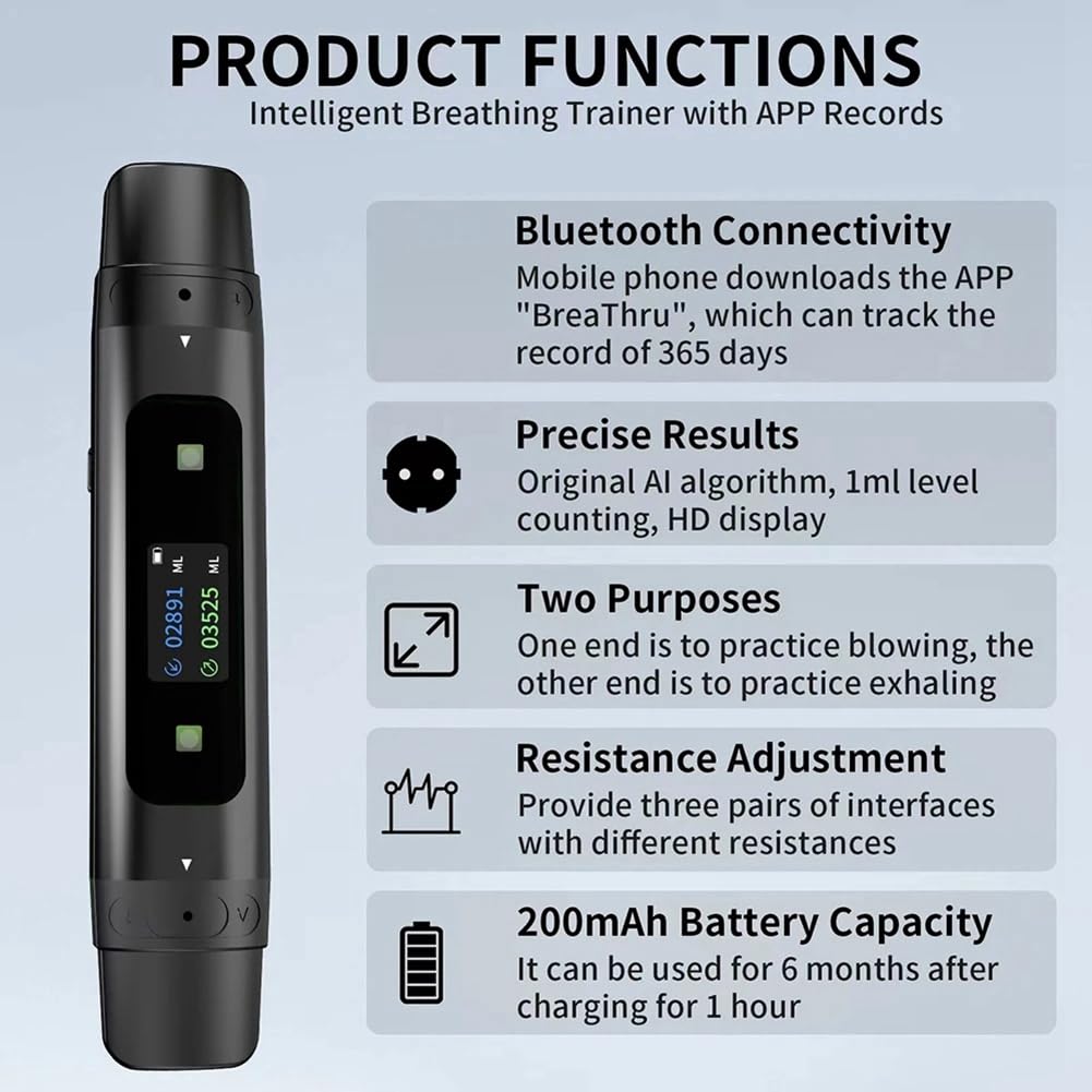 Nouveau Spiromètre Bluetooth pour Téléphone Portable, Équipement de Résistance pour L'Enregistrement des Données, Adapté à L'Entraînement Pulmonaire des Enfants et des Adultes