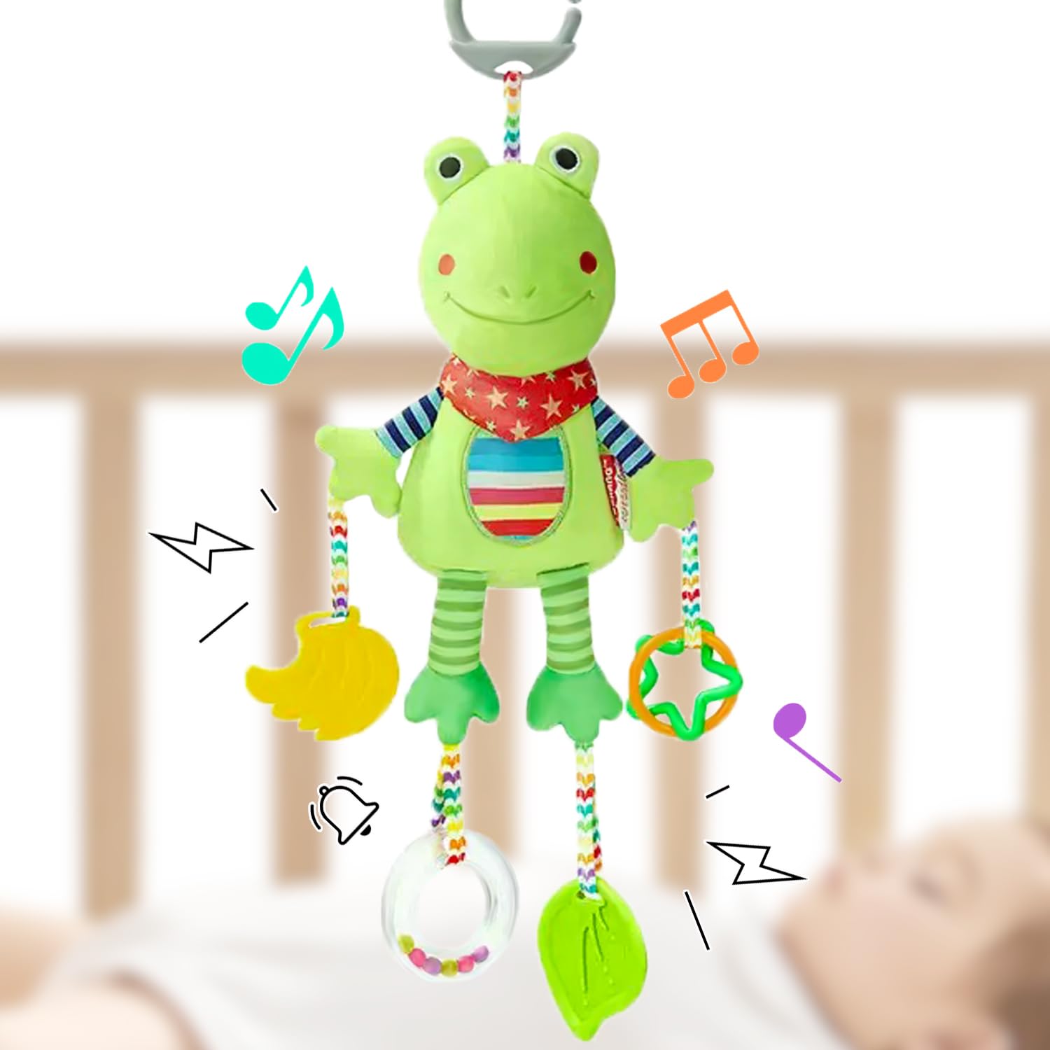 Cylazo Baby Hanging Toys, Plush Animal Stuffed Sensory Toys for Carseat Stroller Car Seat Crib Play Gym, Baby Toys for 0 3 6 9 12 Months, Baby Boys