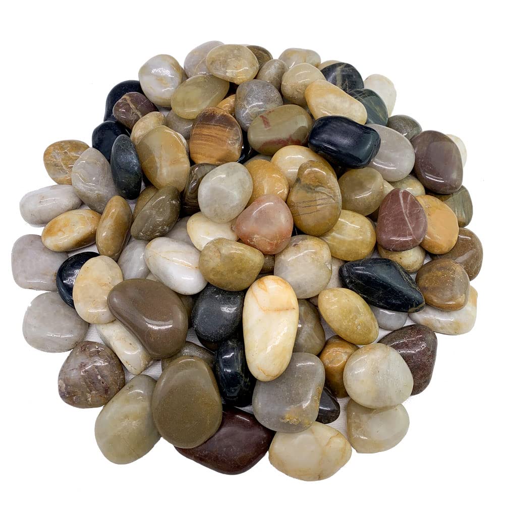 40lb Decorative Polished Pebbles for Plants - 1.2-2" Natural Mixed Color River Rocks for Landscaping, Planters, Aquarium Rocks, Gravel, Vase Fillers, Fountain, Decorative Stones and Garden Rocks