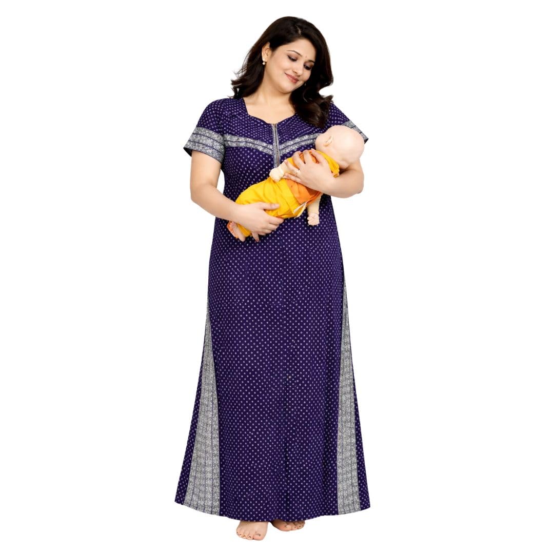 Women Maternity Feeding Nighty | Cotton Nursing Gown with Front Zip | Breastfeeding Nightwear & Home Wear Dress - Review, Price and Buying Guide