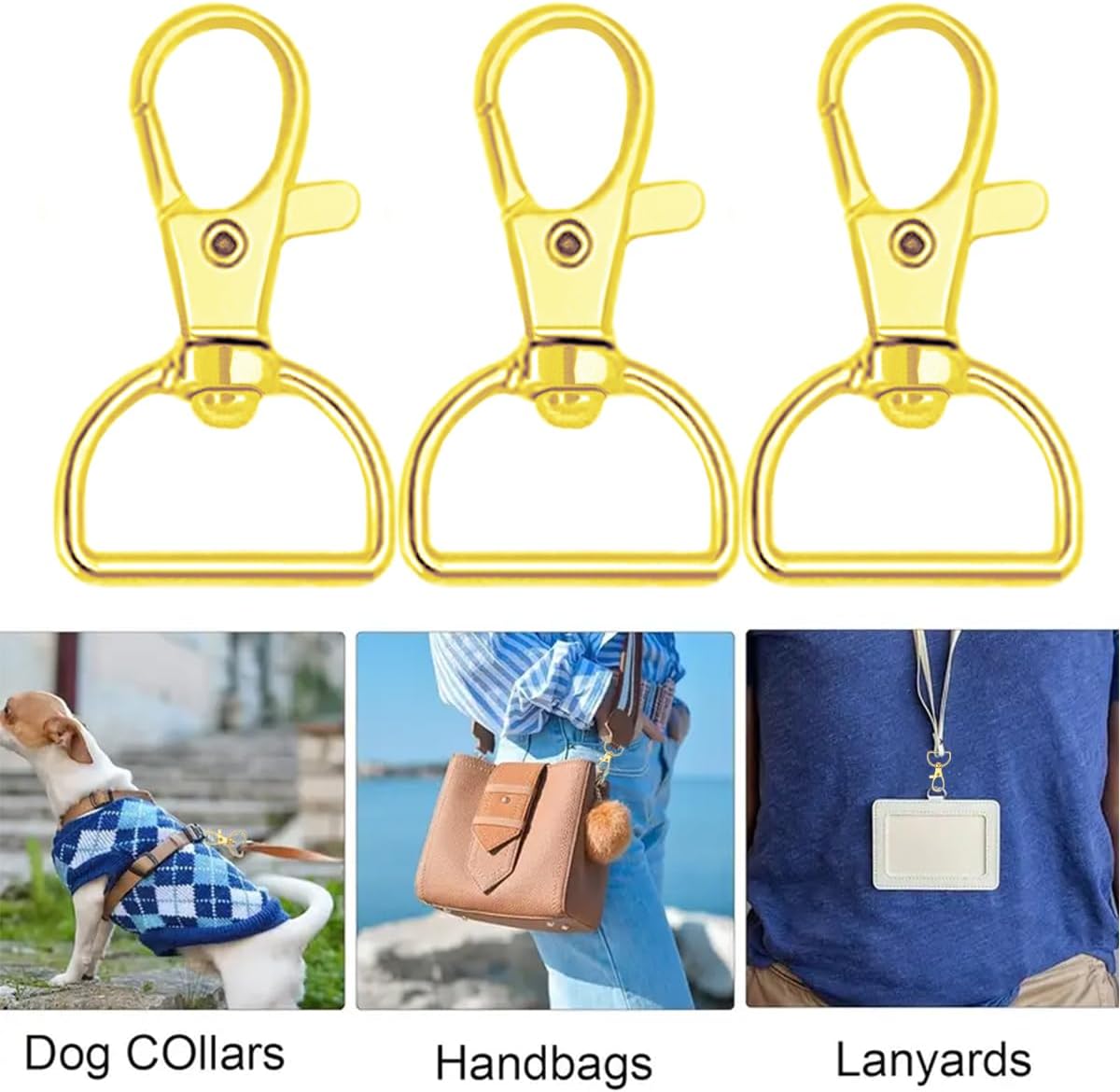 50Pcs Swivel Clasp Hooks D Ring Key Chain Clips, Metal Lobster Claw Clasps Trigger Clip Lanyard Snap Hook for Keychains Making Purse Hardware DIY Crafts 1 Inch (Gold) - Image 6