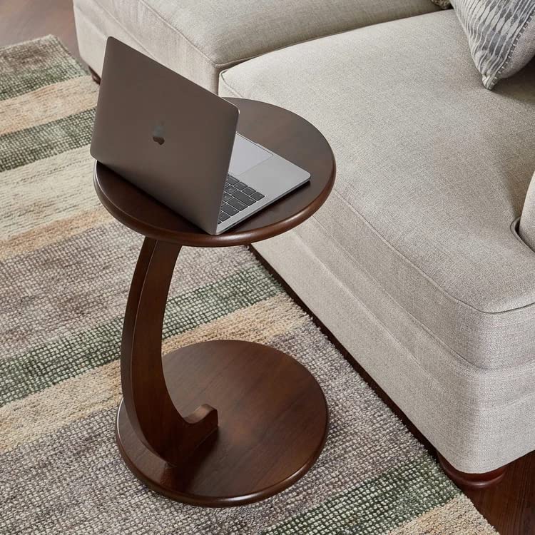 Round C-Shaped End Table for Living Room, Sofa Side Table That Slides Under, Coffee Table and Laptop Table for Bedroom, Drawing Room -Walnut