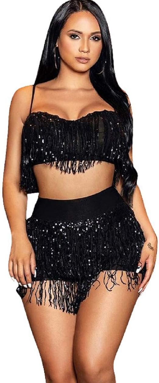 Sexy eleganter PaillettenFransen, zweiteilig, für Damen
