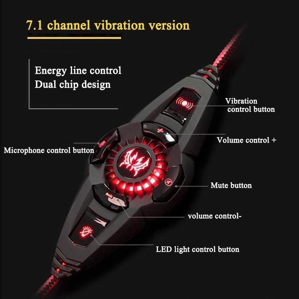 Auriculares USB 7.1 de Sonido Envolvente de Juegos for PC, Xbox One, los Auriculares del oído Más de Sonido Envolvente con micrófono, luz del LED for Mac Interruptor portátil Playstation