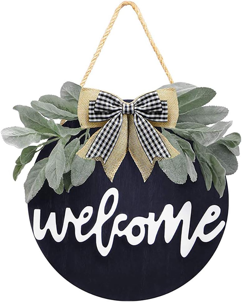 Angju Welcome Wreath Sign for Farmhouse Front Porch Decor, Rustic Door Hangers Front Door with Premium Greenery-Welcome Home Sign Porch Hanging Christmas Housewarming Holiday Gift for Home Decoration