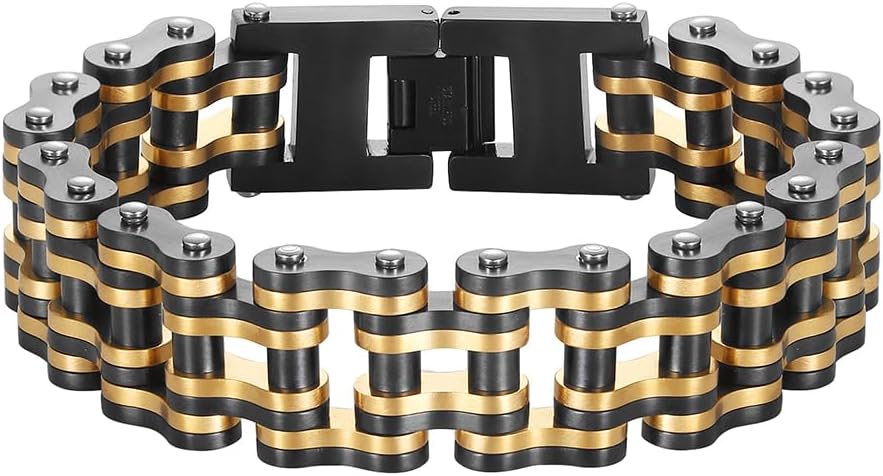 heavy-duty and sturdy men's motorcycle chain, bicycle chain, stainless steel men's bracelet, vacuum plated 14K gold electroplated black in the furnace