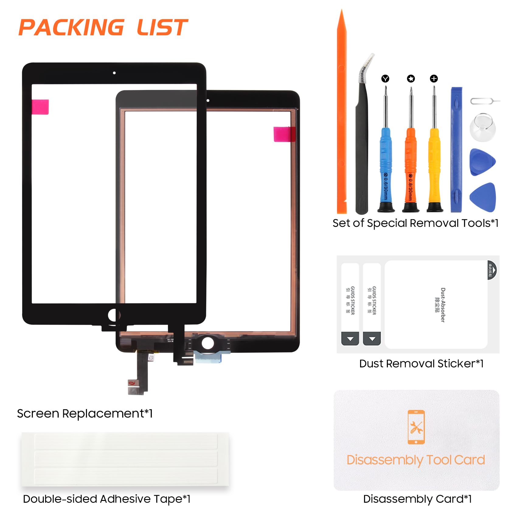 AGCUT pantalla táctil para iPad Air 2 Touch pantalla para iPad Air 2nd generación A1566 A1567 9,7 pulgadas digitalizador panel con kit de reparación, sin pantalla LCD (negro)