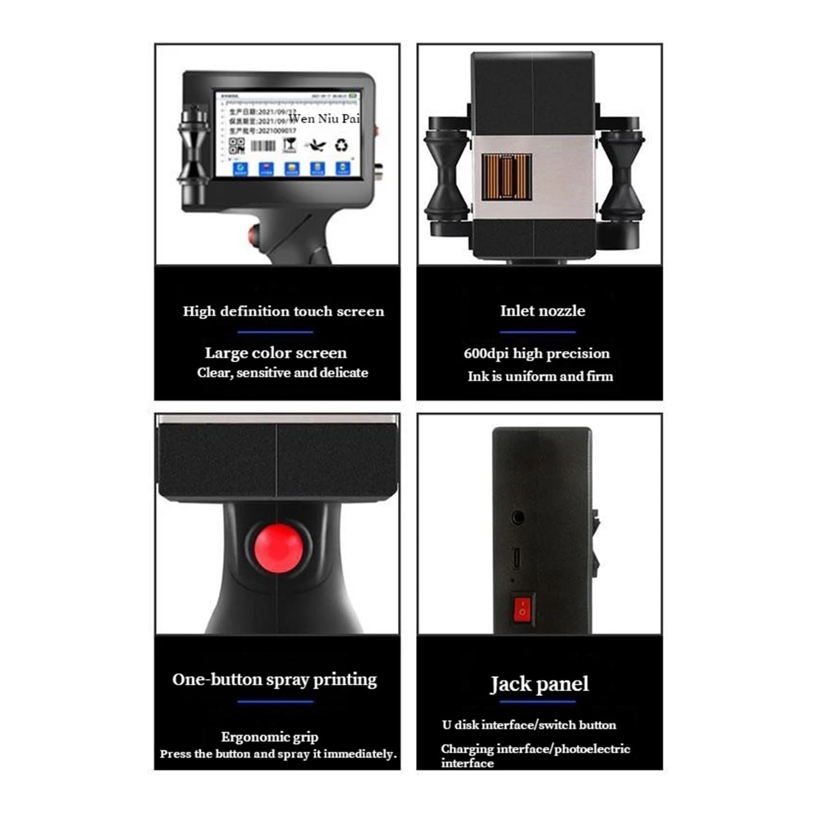 Intelligenter Handheld-Tintenstrahldrucker, kleine automatische Codiermaschine, Fließband, Etiketten, Verpackungsbeutel, QR-Code, Barcode, Logo-Drucker(Without Ink Cartridge)