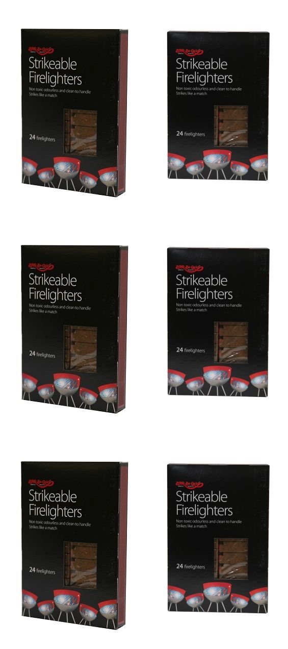 Holland Plastics 6 X Bar-Be-Quick 24pk Strikeable Firelighters. Strikes like a match, non toxic, odourless and clean to handle. Ideal for Wood Burners, Barbecues and Chimeneas