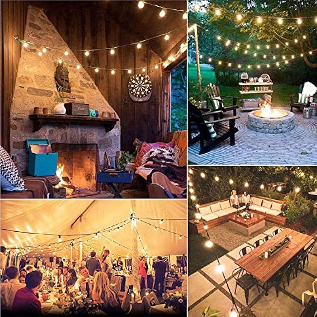 50Ft LED Outdoor String Lights with 22 G40 LED Shatterproof Globe Bulbs(2 Spare), Connectable Hanging Outdoor Patio Lights for Backyard Garden Porch Party Decorations, White