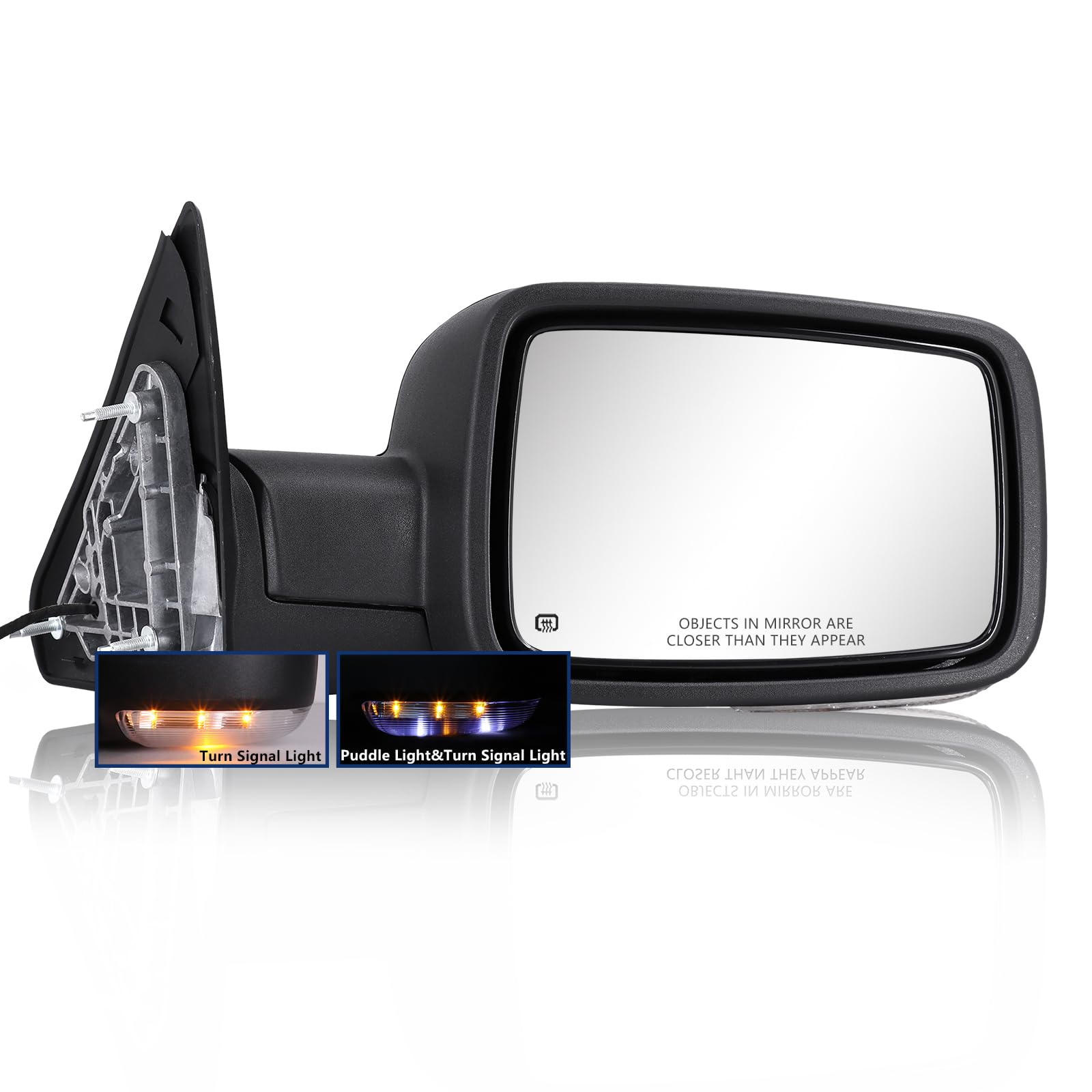 Side Mirror for Dodge Ram - Compatible with Towing Mirror 2009-2018 Dodge Ram 1500 2500 3500 4500 5500 with Power Heated Turn Signal Manual Folding Power Adjustment Only Right Side