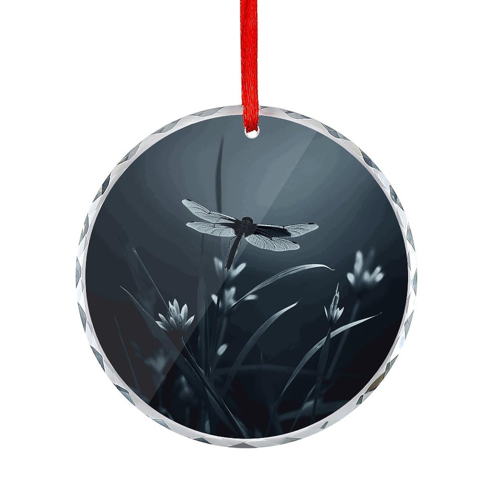 Fodpand Women's Style Dragonfly Silhouette Round Glass Ornament Keepsake Gift Exchange Ideas Car Decor,Christmas Ornaments For Tree Window Garden Ornaments