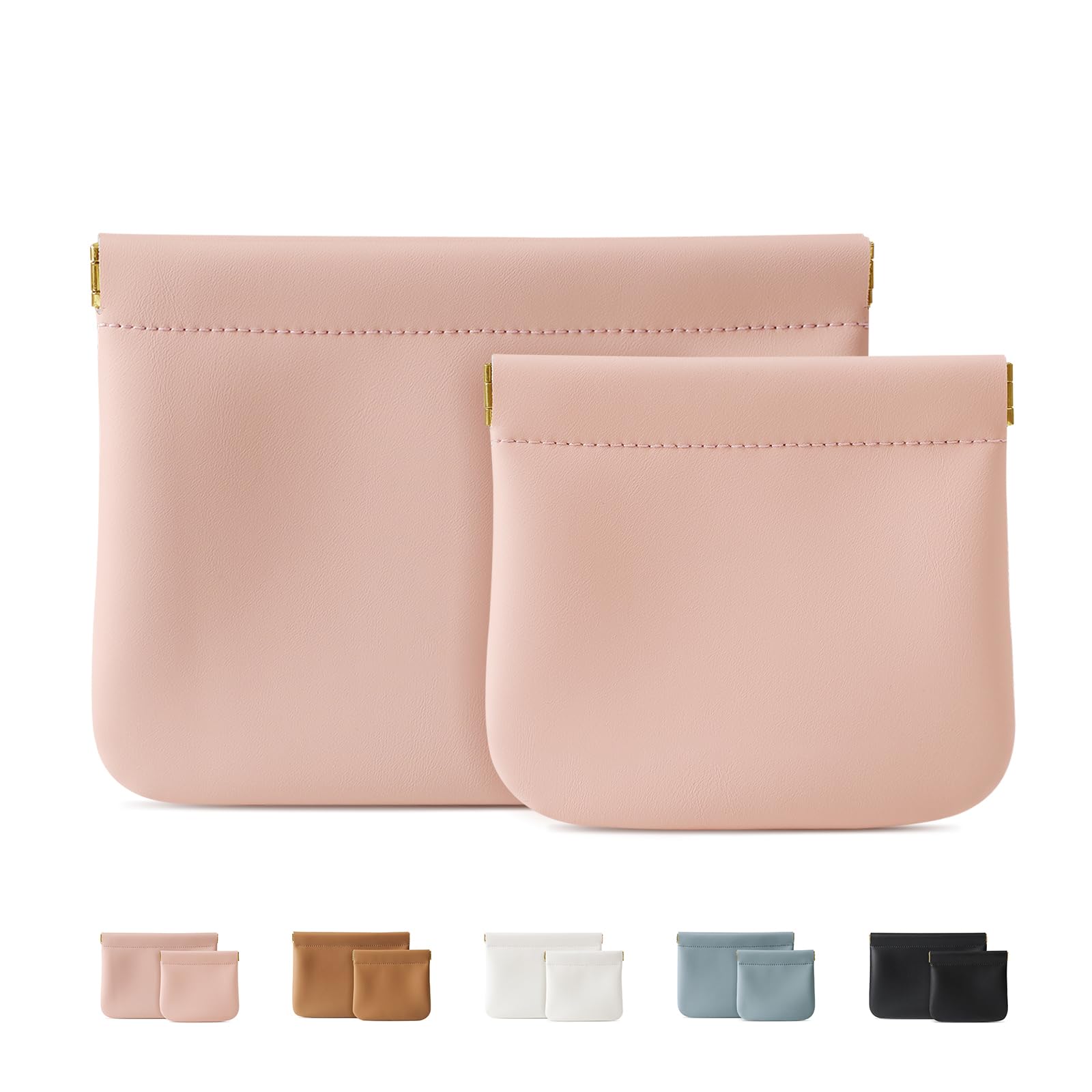 MEIBOOCH 2 Pack Small Makeup Bag for Women, New Organosilicon Super Fiber PU Leather Mini Cosmetic Bag for Travel, Coin Purse Organizer Storage Pouch