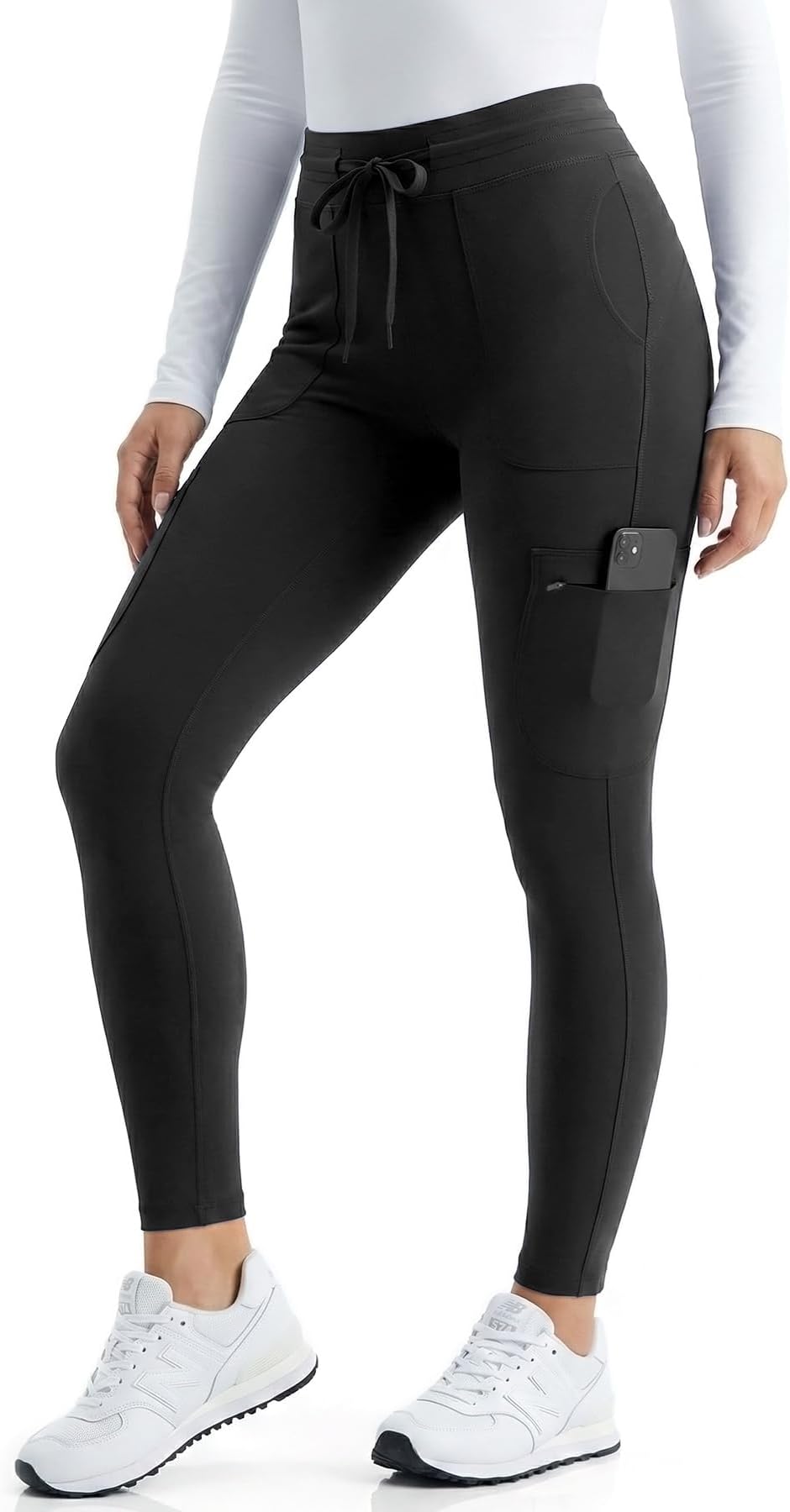 High Rise Yoga Scrub Pants Women – 6 Pocket Cargo Leggings for Women, Anti-Wrinkle, Yoga Waistband