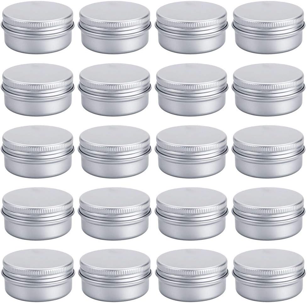 nuoshen 20 Pcs Aluminium Tin Jars, 20ml Empty Cosmetics Containers Pots for Sample Makeup Creams