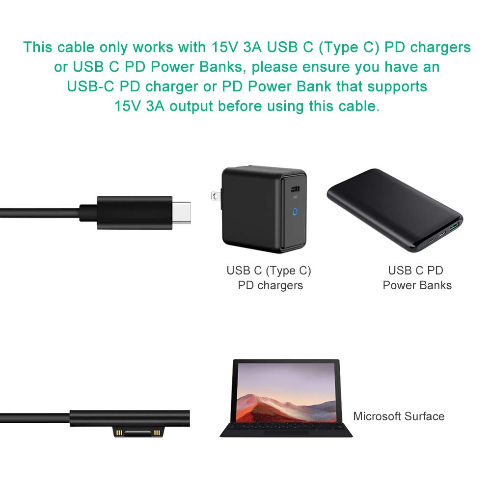 Buy 15V USBC Charging Cord for Surface, Compatible with Microsoft