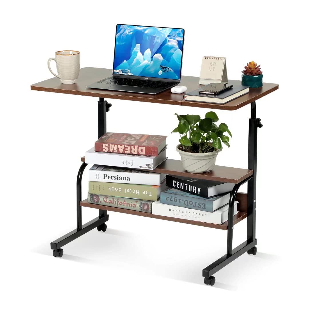 Computer Desk Home Office Student Writing Standing Desk with Storage, Study Desk Laptop Table for Small Space, Small Portable Stand Up Desk for Home Bedroom, Adjustable Rolling Desk 32x16 inch
