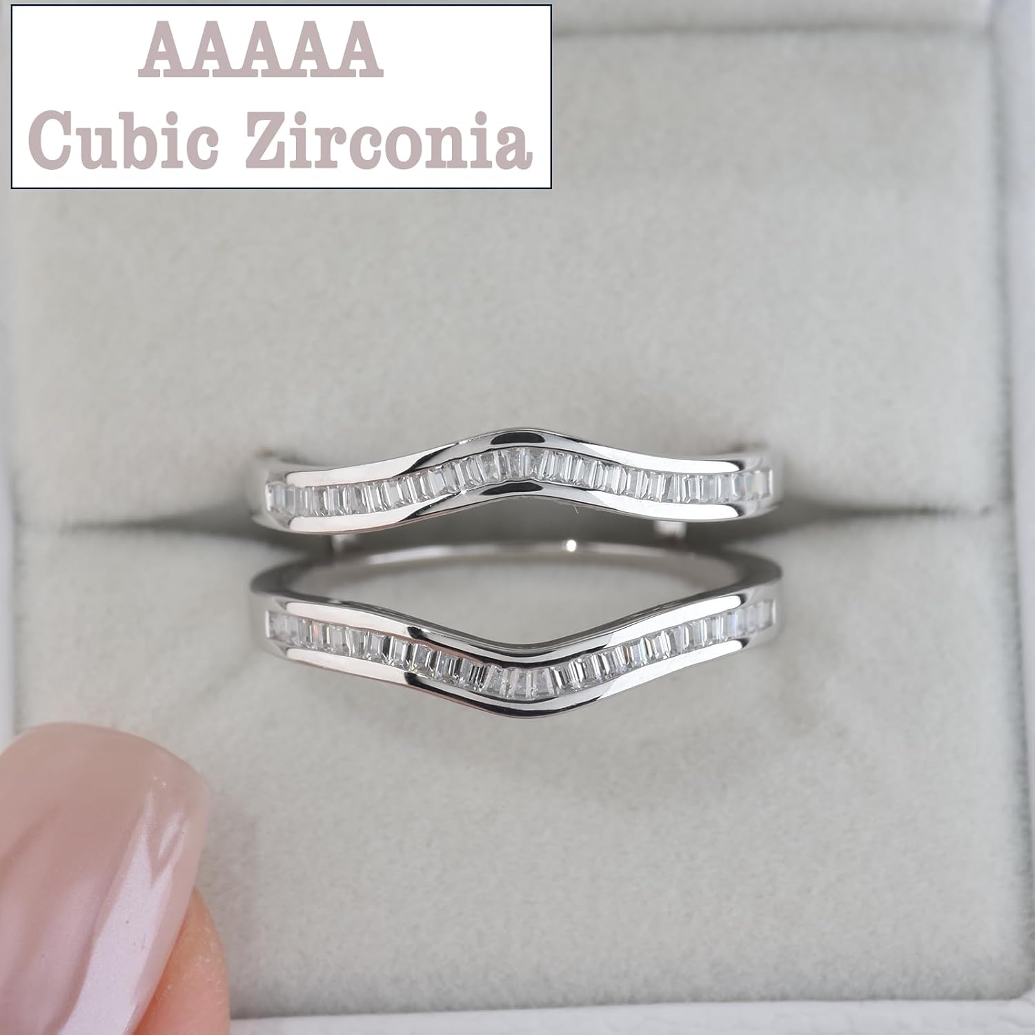 Newshe Jewellery Cubic Zirconia Ring Enhancers for Engagement Rings 925 Sterling Silver Curved Wedding Bands for Women Emerald Eternity Anniversary Bridal Size 5-10 - Image 5