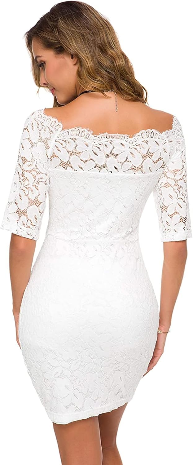 Atnlewhi Womens Vintage Lace Floral Off Shoulder Elegant Swing Dresses A-line Mini Dress for Party Cocktail Wedding - Image 5