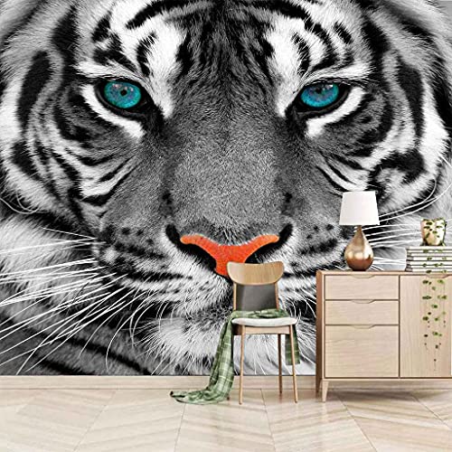 Papier peint salon TV tigre 3D noir et blanc : créez une ambiance moderne et sauvage chez vous - 2
