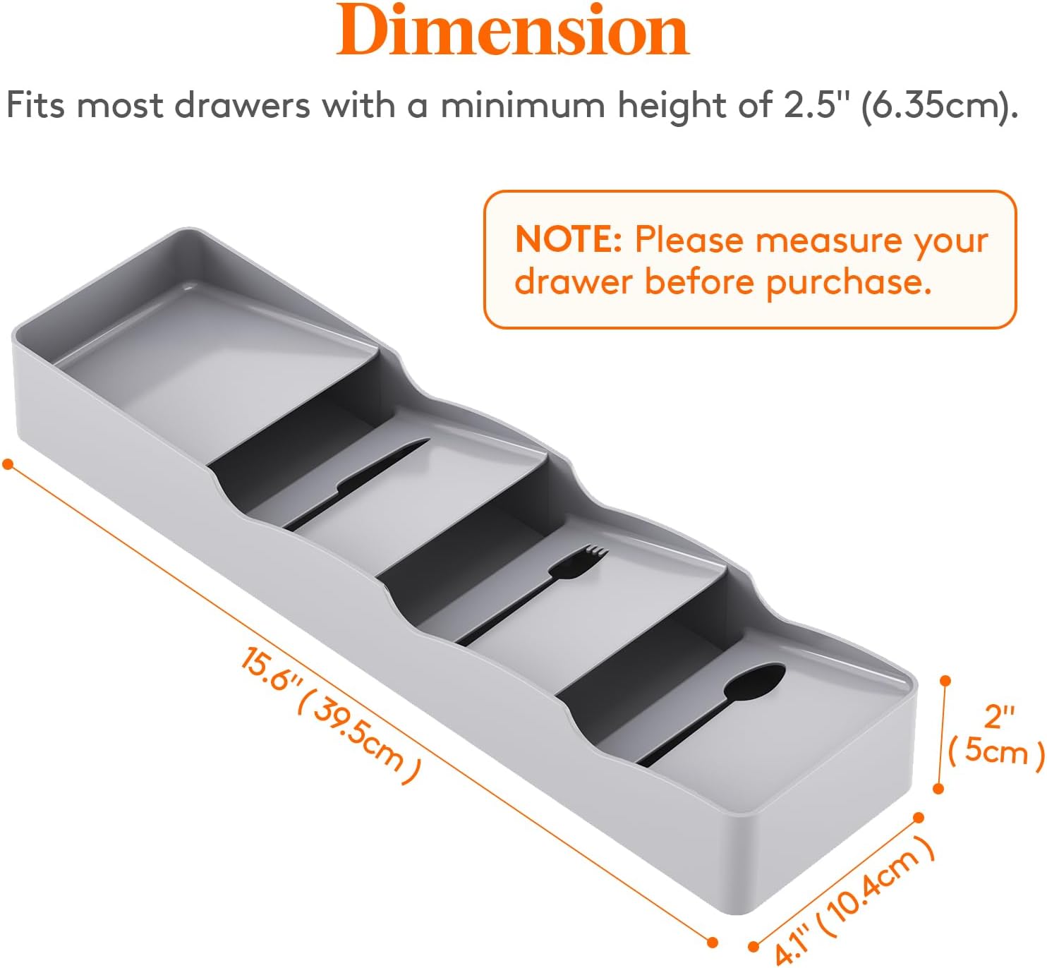 Lifewit Small Flatware Drawer Organizer, Compact Narrow Silverware Tray for Kitchen Drawers, Plastic Cutlery Holder for Spoons, Forks, Knives – Fits Small & Slim Kitchen Drawers, Gray - Image 4