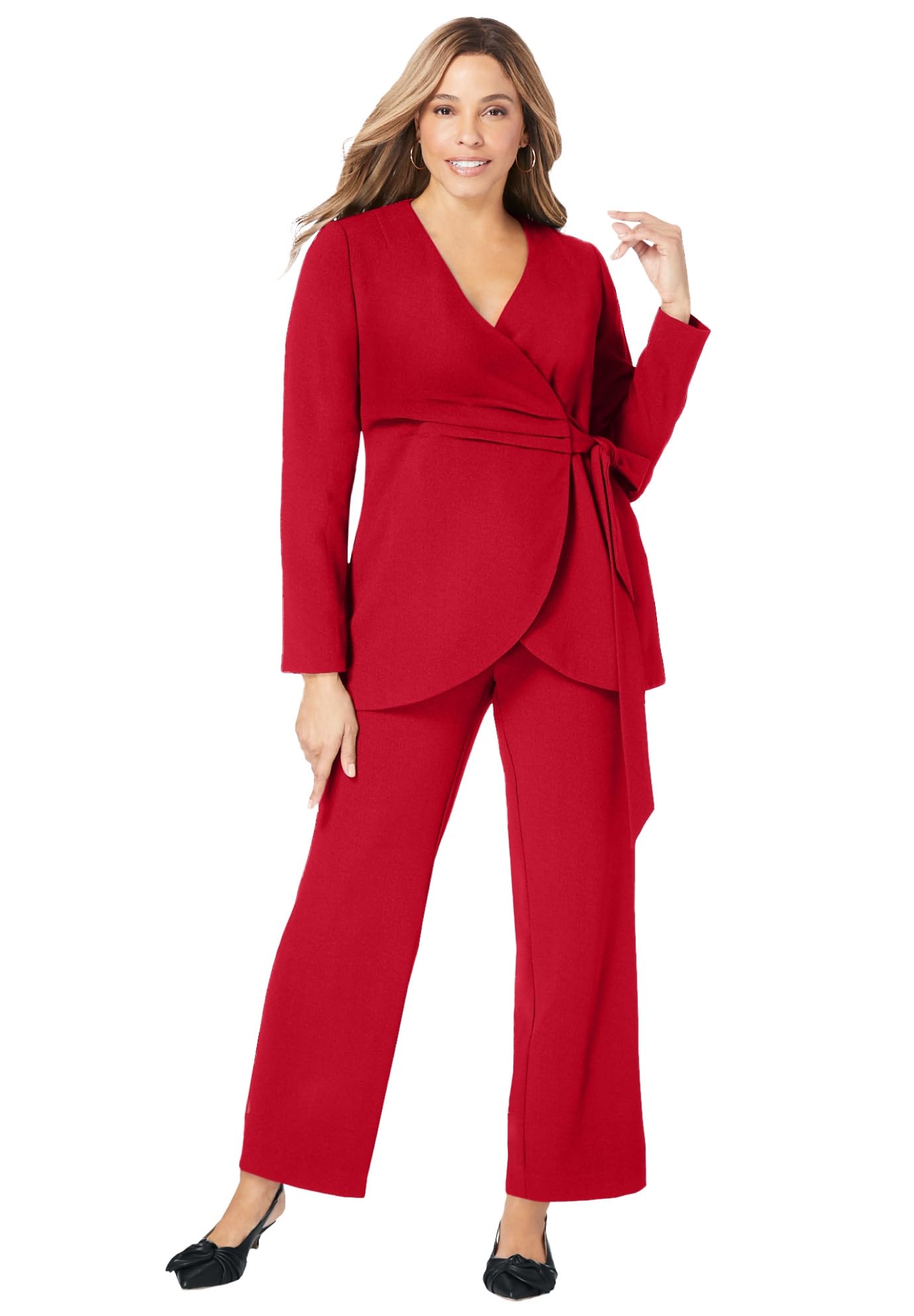 Jessica London Womens Plus Size 2-Piece Faux Wrap Pantsuit