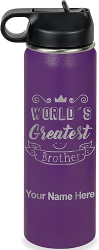 Miniatura 45 de LaserGram Botella de agua personalizada, World's Greatest Brother, acero inoxidable de doble pared aislada al vacío con popote superior, regalo