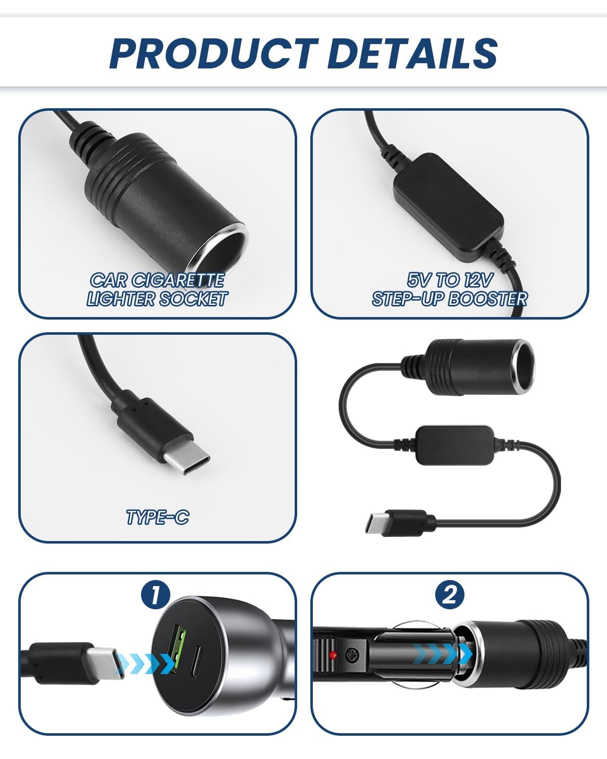 Adaptateur USB-C pour Allume-Cigare 12V Voiture,pour Enregistreur Embarqué | 60W - Prise USB-C vers Allume-Cigare,Rétroviseur avec Streaming, Radar de Vitesse, Éclairage d'Ambiance, DVR GPS