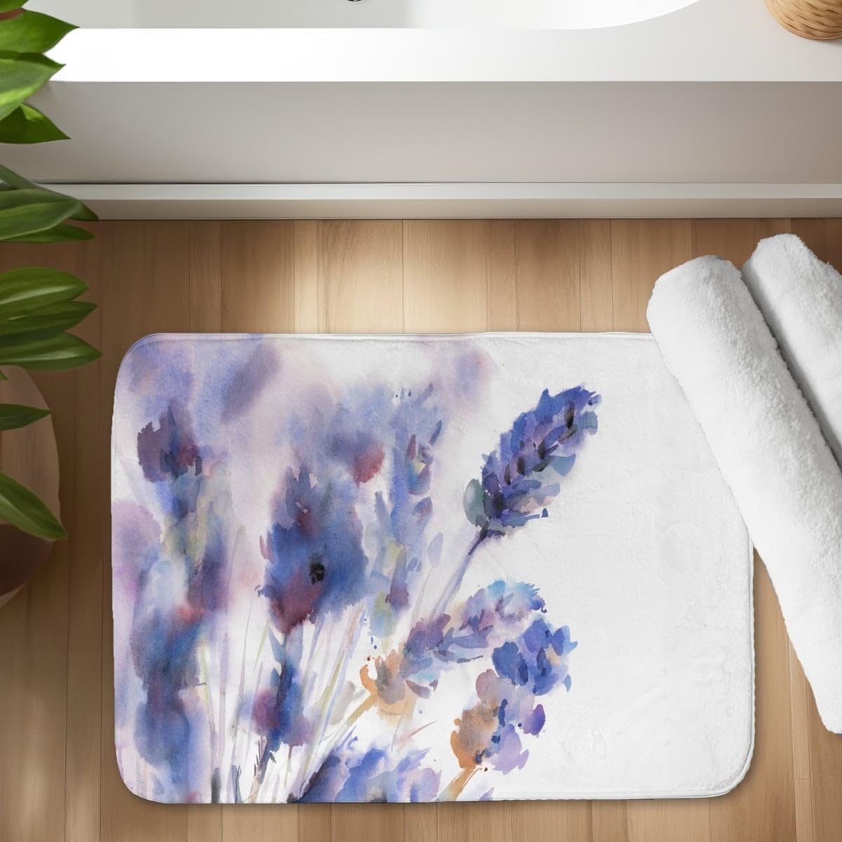Begin Home Decor C1BM1724ZG6N1A 17 x 24 in. Watercolor Lavender Flowers Bath Mat - Floral Home Decor